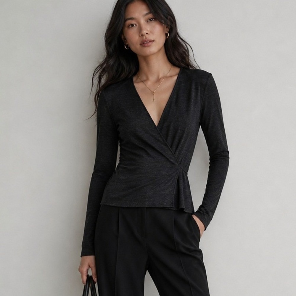 Wilfred Black Wrap-Front Long Sleeve Top